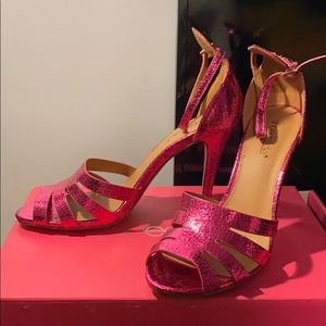 Pink metallic strappy heels
